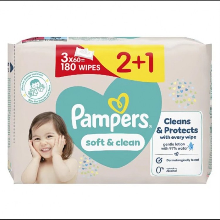 PAMPERS BABY WIPES 3x60pcs (2+1) SOFT&CLEAN PAMPERS BABY WIPES 3x60pcs (2+1) SOFT&CLEAN